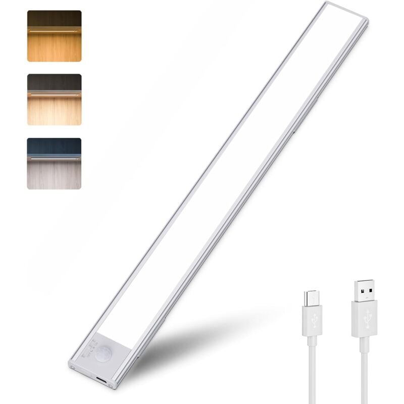 Reglette LED Cuisine Sous Meuble Rechargeable USB, 40cm Dimmable Lampe Placard Detecteur de Mouvement Barre LED Sans Fil Rechargeable Lumiere Capteur