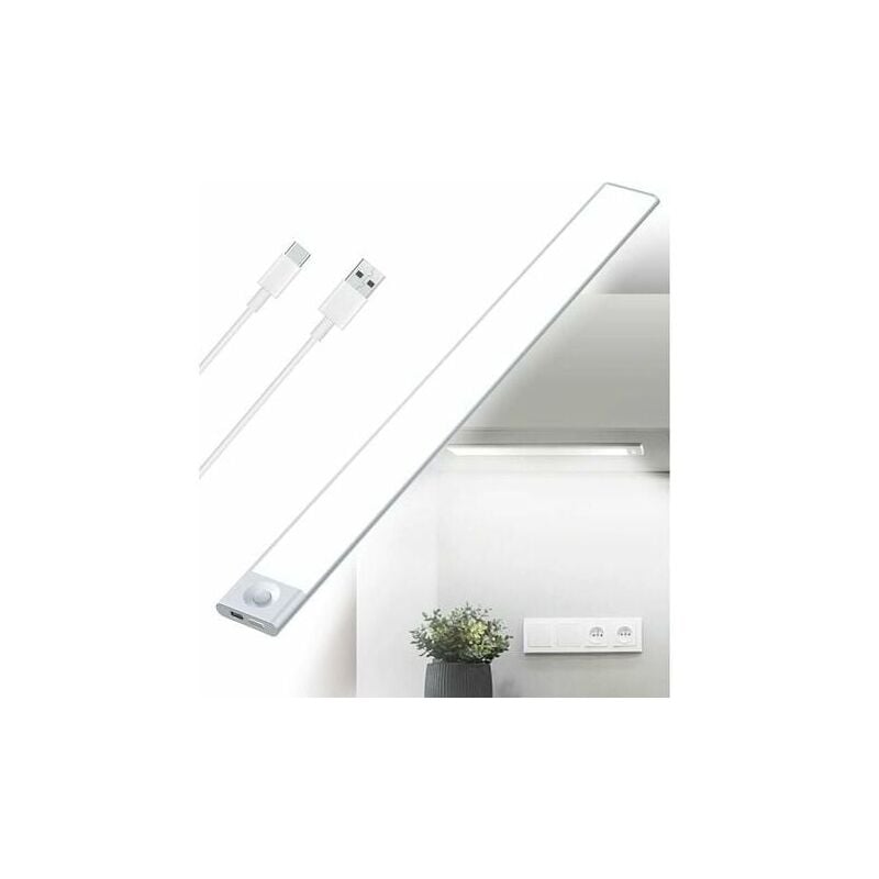 Kcvv - Reglette led Cuisine Sous Meuble Rechargeable usb, Lumière tricolore, 2500mAh 40cm Dimmable Lampe Placard Detecteur de Mouvement Barre led