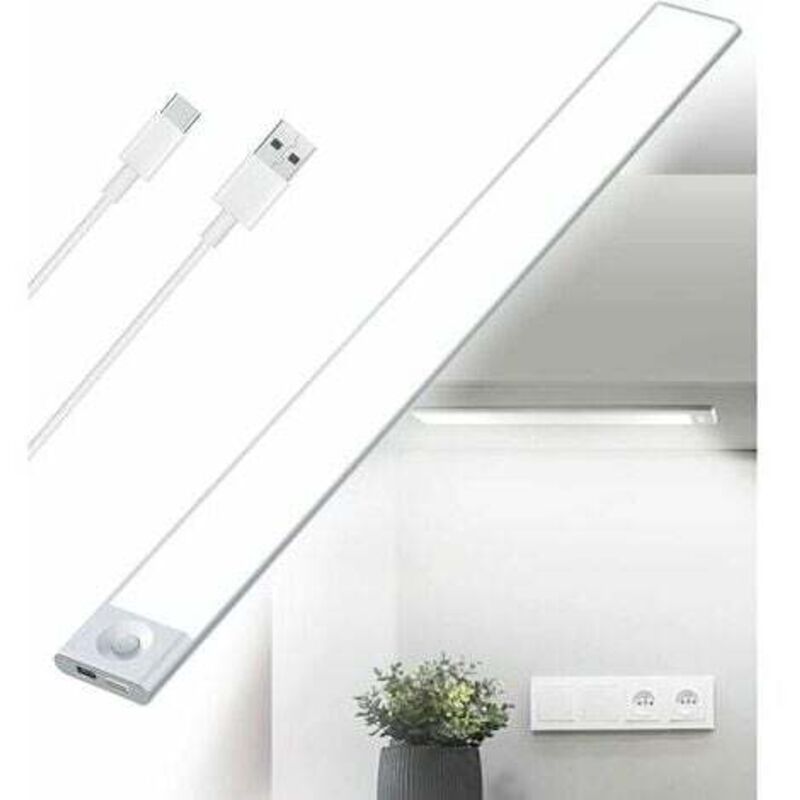 Kcvv - Reglette led Cuisine Sous Meuble Rechargeable usb, Lumière tricolore, 2500mAh 40cm Dimmable Lampe Placard Detecteur de Mouvement Barre led