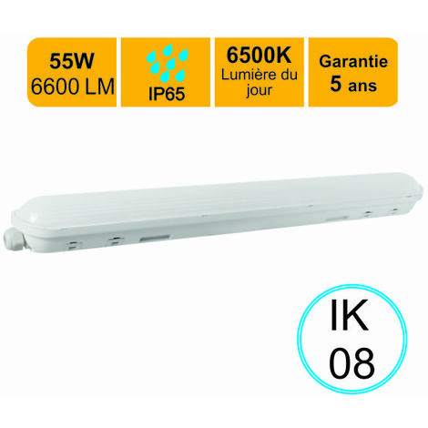 Lot de 12 réglettes LED étanche 1500mm 55W 6600 LM 6500K IP65 - interconnectable - garantie 5 ans
