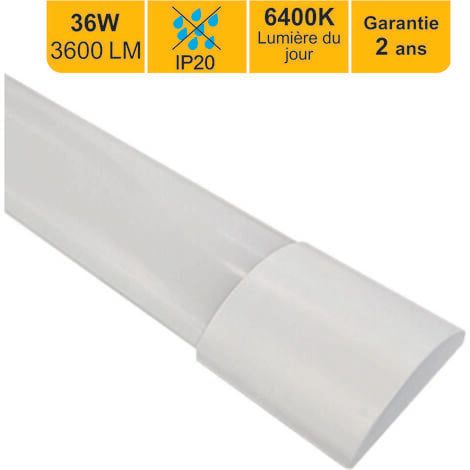 Réglette LED intégrée 120cm 36W 3600lm - 6500K lumière du jour - garantie 2 ans