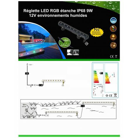 Réglette LED RGB étanche IP68 9W 12V environnements humides