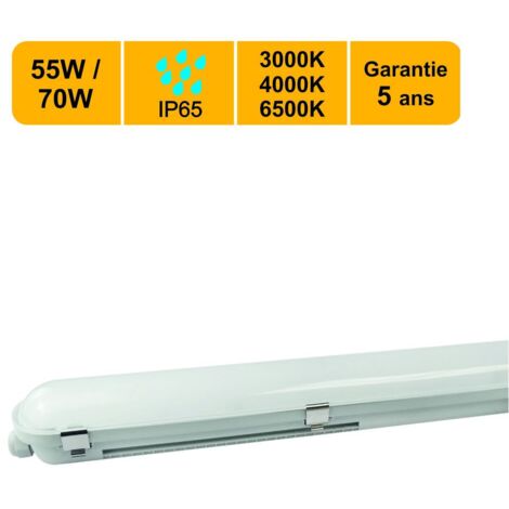 Lutece-Arc – Réglette LED étanche 1500mm 55W 6600Lm 6500K IP65 – Pour chantiers humides et garages – Installation saillie ou suspendue