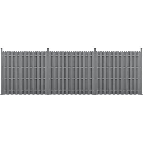 Panneau de clôture WPC 11 planches avec poteaux 185x932 cm gris