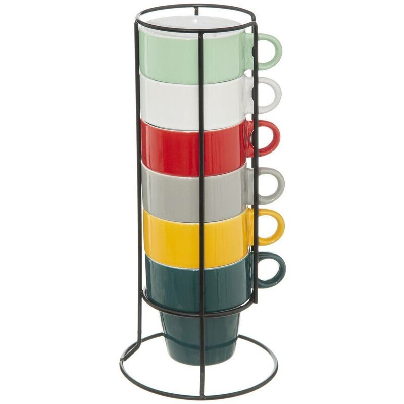 Lot de 6 tasses cappuccino colorées +support en métal