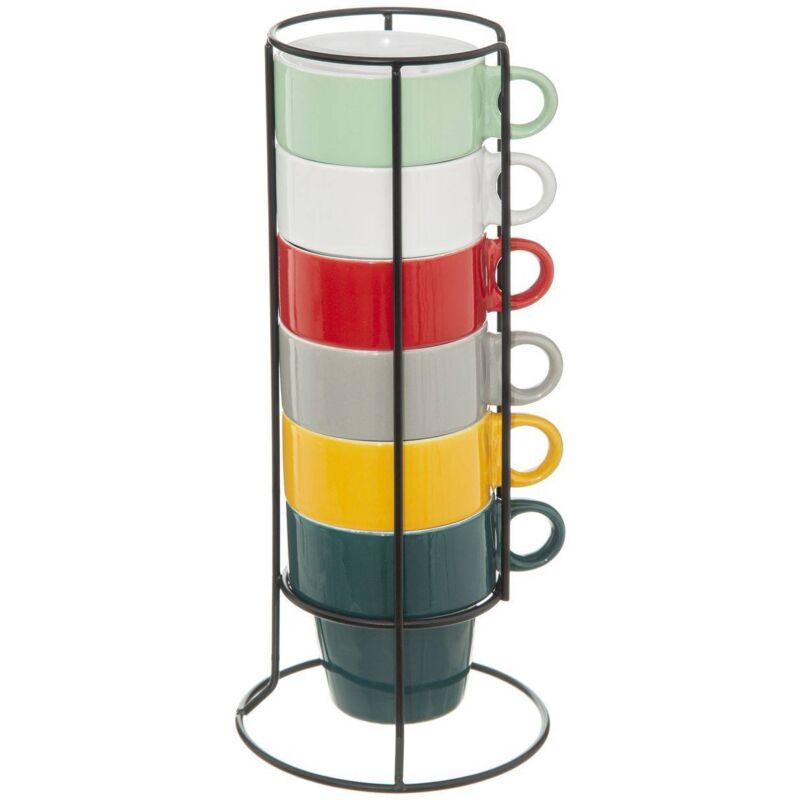Five Simply Smart - Ensemble de 6 tasses à cappuccino colorées avec support métallique élégant