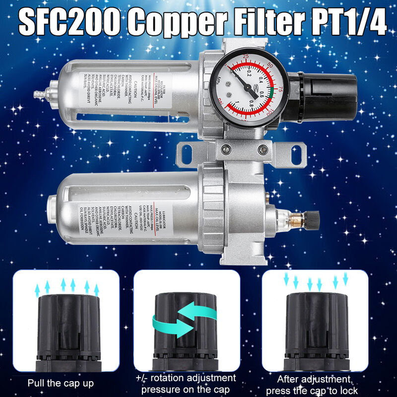 Image of Drillpro - Regolatore della trappola del separatore dell'acqua dell'olio SFC200 Filtro dell'aerografo Regolatore della pressione del compressore