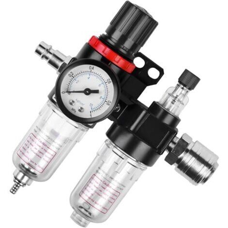 Regolatore di aria compressa: separatore d'acqua da 1/4". Regolatore di pressione dell'aria compressa con raccordi a innesto rapido e manometro, filtro dell'aria, regolatore di pressione dell'aria com