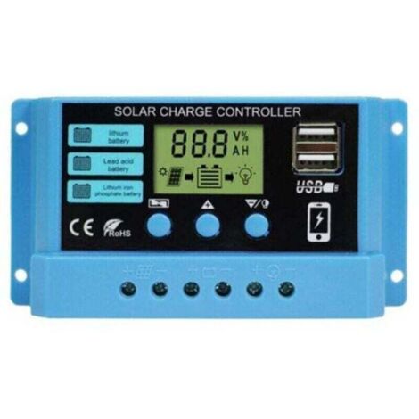 Regolatore di carica 30A 12V/24V, regolatore di carica intelligente per pannelli solari con schermo LCD e porta USB 5V/2A, adatto a vari tipi di batteria, facile da usare.