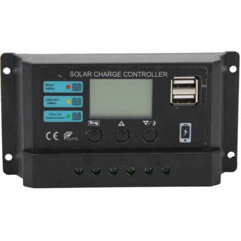 Regolatore di carica per pannelli solari con schermo LCD, 12V/24V, adattivo, nero, 20A