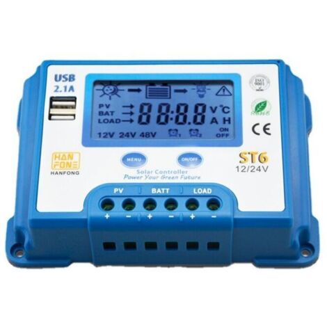 Regolatore di carica solare 10A 12V/24V con schermo LCD e doppie porte USB per batterie di pannelli solari - ST6-10A