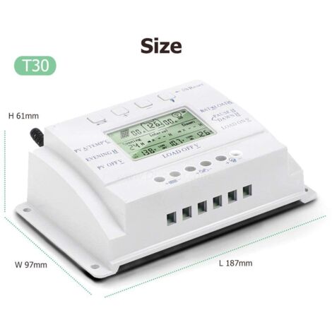 Regolatore di carica solare 30A 12V/24V Identificazione automatica della tensione Regolatore di intelligenza del pannello solare con display LCD e porta USB - T30