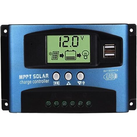 Regolatore di carica solare 60A, regolatore di carica solare doppio USB 12V/24V, regolatore solare con display LCD