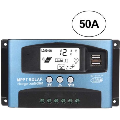 Regolatore di carica solare con display LCD, MPPT 40/50/60/100A Regolatore di carica solare con doppio display LCD USB 12V 24V (50A)