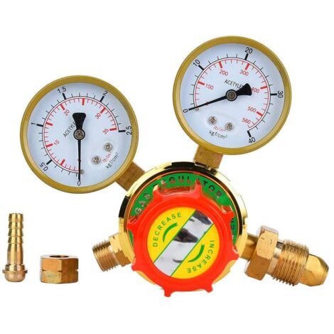 Regolatore di gas, manometro per acetilene WX-YQE-03/60 Regolatore di gas acetilene per kit di taglio per saldatura a torcia a gas G5/8 CGA580 (60) 【Regalo di Natale, regalo di Capodanno】