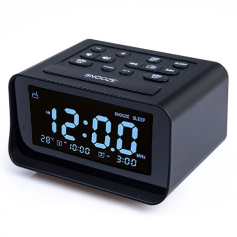 FITAGS Regolatore di orologio radio digitale con doppio caricatore USB per dormitorio, volume della sveglia regolabile e spia luminosa (nero)