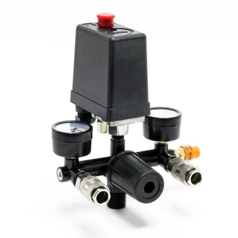 Regolatore di pressione con pressostato per compressore e 2 display Manometri
