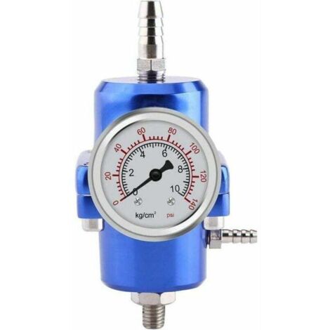 Regolatore di pressione del carburante Tigrezy, kit regolatore di pressione della benzina con manometro regolabile 0-140 psi Tubi flessibili (blu)