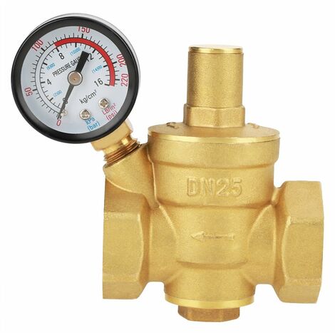 Regolatore di pressione dell'acqua regolabile DN25, valvola di riduzione della pressione dell'acqua in ottone + manometro Manometro dell'acqua (DN25),ladacèe