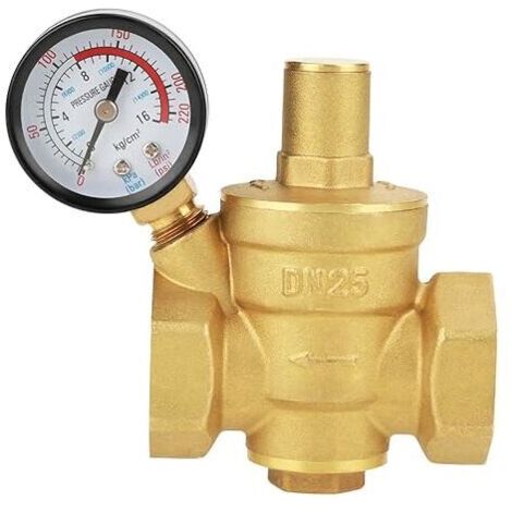 Regolatore di pressione in ottone DN25, valvola di sicurezza, regolatore di pressione dell'acqua regolabile, riduttore di pressione + manometro
