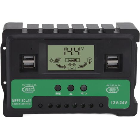 Regolatore solare 12V 24V Carica/Scarica Regolatore fotovoltaico Display LCD Doppia uscita USB 40A