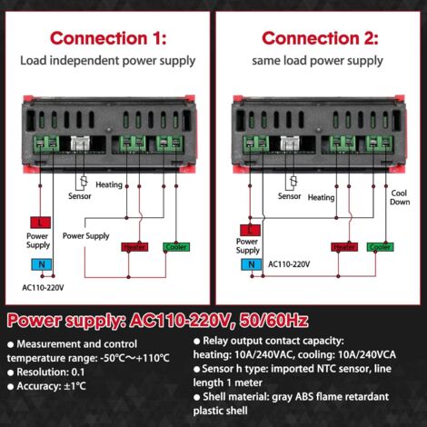 Regolatori di temperatura digitali STC-3008 AC 110V-220V Termostati digitali centigradi generali Regolatori di temperatura Calibrazione della temperatura con sensore 2 uscite relè (STC-1000)