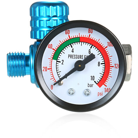 Regulador de aire miniatura de 1/4 de pulgada y 140 PSI con manómetro y boquilla para herramienta de pulverización.