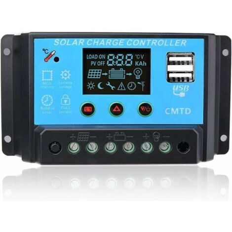 Regulador de carga de 20 A, regulador de panel solar, luz LED, 12-24 V, regulador de batería de panel solar, protección de seguridad
