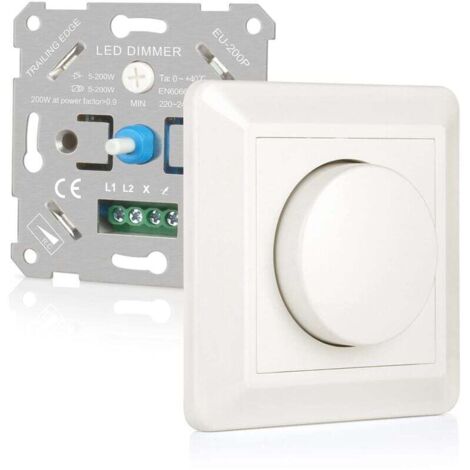 Regulador de intensidad LED de 5-200 W, 220 V-240 V, regulador giratorio para lámparas LED, incandescentes y halógenas. Silencioso y de bajo consumo.