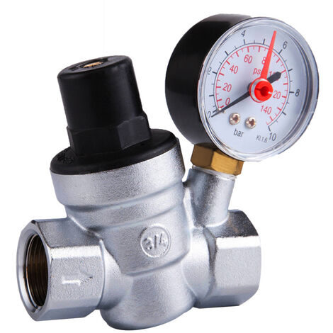 Regulador de presión de agua DN20 con manómetro-plata