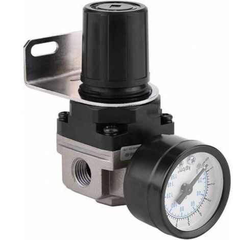 Regulador de presión de aire, AR2000-02 G1/4 Compresor neumático con manómetro, válvula de 1/4" Manómetro de aire ajustable de aleación de aluminio con soporte