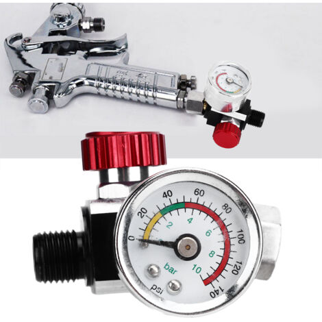 Regulador de presión de aire de alta precisión G1/4 de 140 PSI para aplicaciones de pintura y aerografía con manómetro.