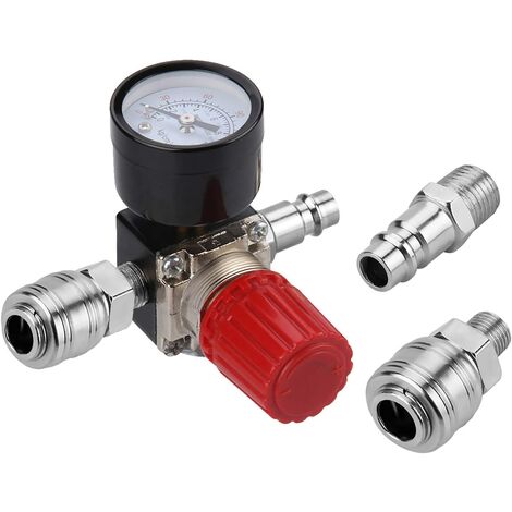 Regulador de presión de aire Válvula de tres vías 175psi 12bar Regulador de manómetro de presión de aire de 1/4 pulgadas para compresor (Nueva válvula de 3 vías)