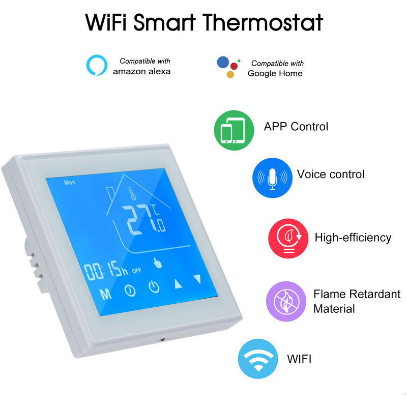 

Regulador de temperatura del termostato inteligente WiFi, para caldera de agua / gas,Blanco