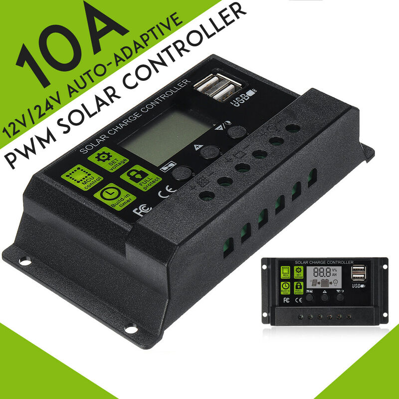 

Regulador del cargador de batería del regulador del panel solar de 10A 12V / 24V PWM con el controlador único dual 10A