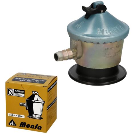 COMGAS regulador gas butano monfa (30 grms./cm2) alcachofa gas, regulador gas butano. presión 29 mbar. caudal 2,5 kg/hora