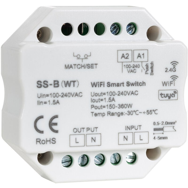 

Interruptor LED WiFi RF Compatible con Pulsador Blanco - Blanco