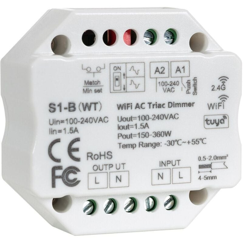 

Regulador LED WiFi Triac RF Compatible con Pulsador Blanco - Blanco
