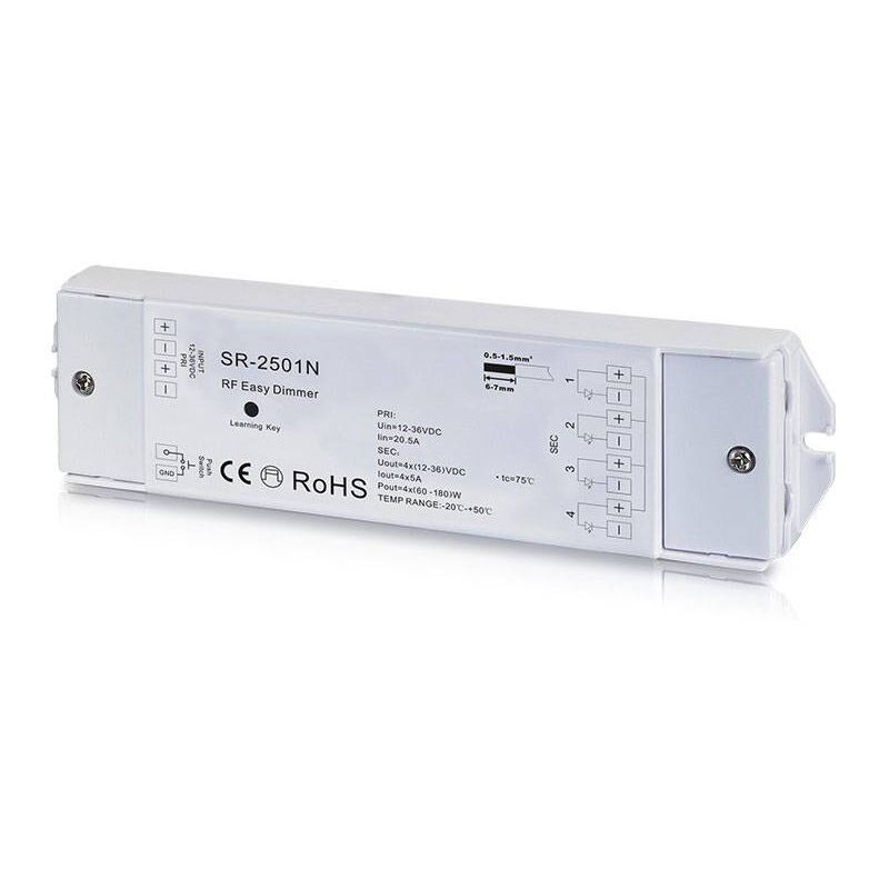 

Regulador monocolor PWM 12-36V-DC (4 canales, 5A/Canal) receptor RF