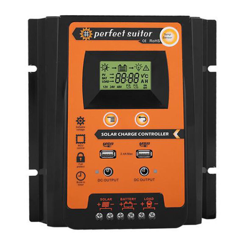 

Regulador solar de panel solar con reconocimiento automatico de 12 voltios / 24 voltios, controlador solar con pantalla LCD USB dual, 50A