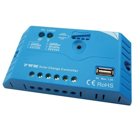 REGULADOR SOLAR PWM CON SALIDA USB - 10 A - 12/24 VDC