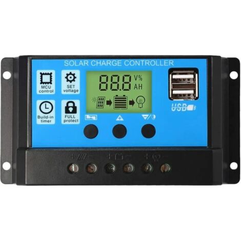 Régulateur de charge de panneau solaire PWM, 12 V/24 V, 30 A, écran LCD, double port USB