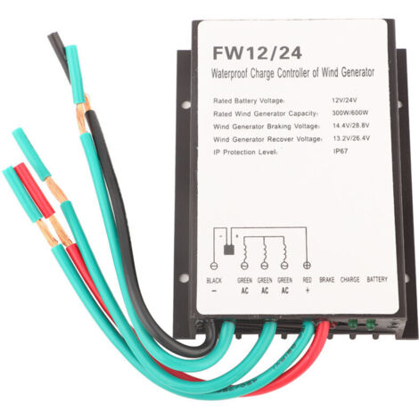 Régulateur de charge éolienne étanche 12/24V – Puissance 300W/600W – Protection IP67 – Commande automatique de batterie