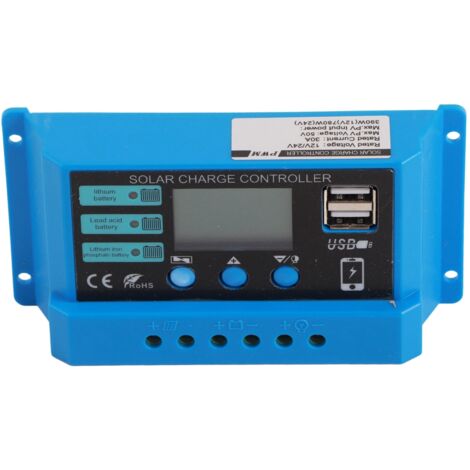 Régulateur de Charge Solaire 30A 12V/24V pour Batterie et Panneau Solaire Maison Camping-Car