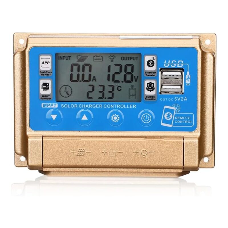 Régulateur de charge solaire MPPT 40 A - Chargeur solaire 12 V/24 V - Mise au point automatique MPPT - Avec écran LCD Bluetooth - Double régulateur