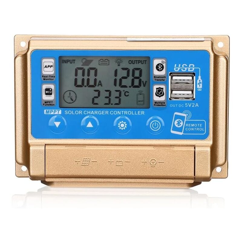 Régulateur de charge solaire MPPT 40 A - Chargeur solaire 12 V/24 V - Mise au point automatique MPPT - Avec écran LCD Bluetooth - Double régulateur