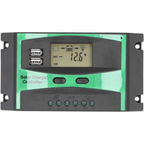 Régulateur de Charge Solaire PWM 30A 12V 24V Contrôleur Panneau Photovoltaïque