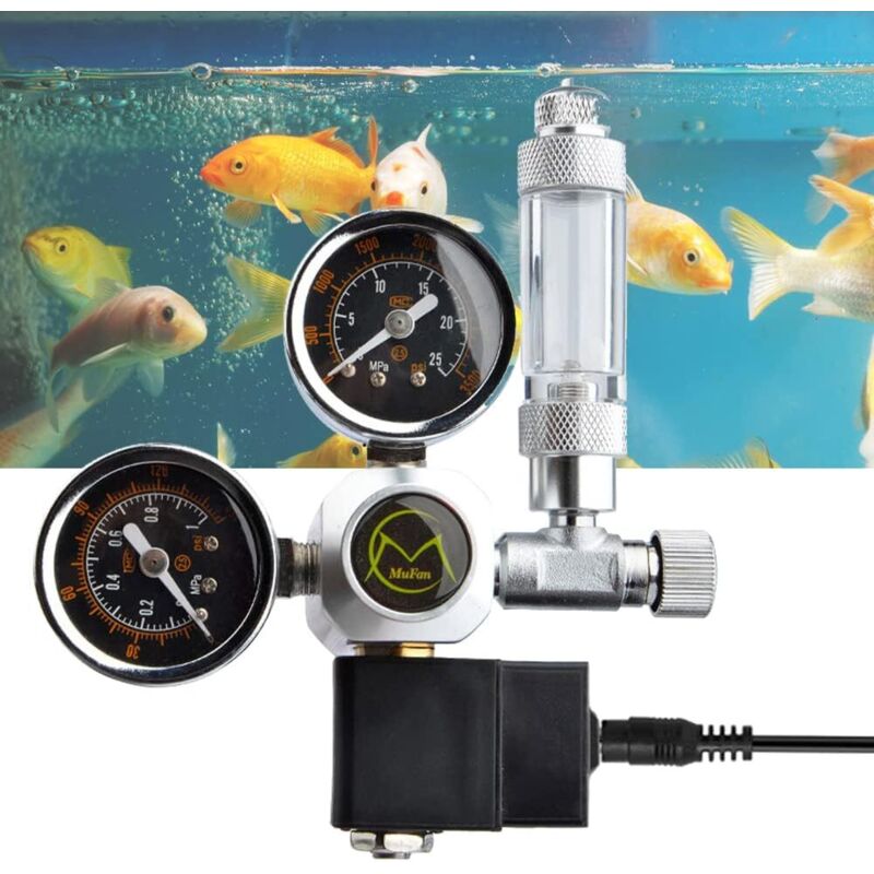 Régulateur de CO2 12 v avec double manomètre et clapet anti-retour, électrovanne réutilisable pour aquariums - Interface W21.8