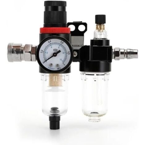 CREA Régulateur de filtre à air comprimé 1/4 pouce, piège à humidité, séparateur d'huile et d'eau, réducteur de pression, compresseur de gaz pneumatique, connecteur de manomètre