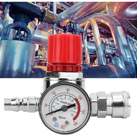 Régulateur de Pression 1/4 Pouce 0,8 Mpa, Compresseur D'Air À Cadran Avec Connecteur Mâle Et Femelle 10 mm, Vanne Commande Pressostat en Alliage Zinc, pour Outils Pneumatiques -